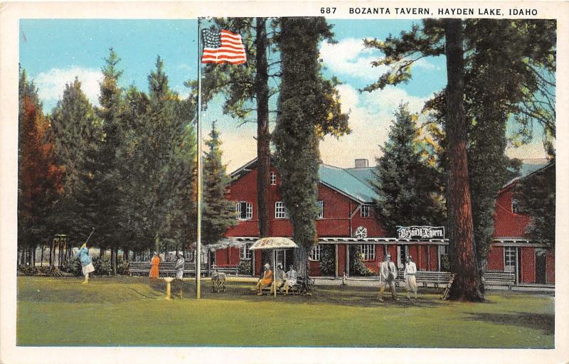 F7/ Hayden Lake Idaho Postcard c1920 Bozanta Tavern Crowd