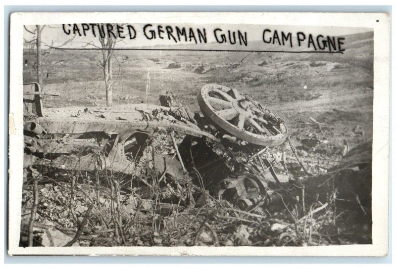 c1910's WWI Champagne France Captured German Gun RPPC Photo Antique Postcard