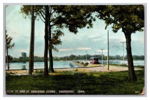 View Of Dam At Suburban Island Davenport Iowa Postcard