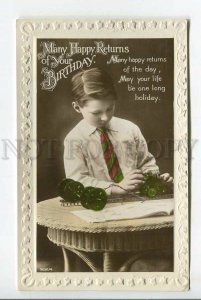 439311 BIRTHDAY Greetings Boy w/ TRAIN TOY Vintage PHOTO postcard