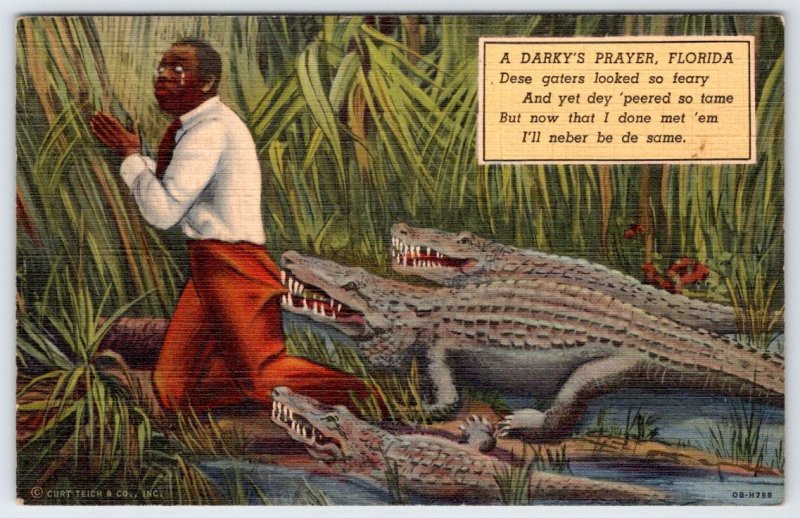 1940s  A DARKY'S PRAYER BLACK AMERICANA RACIST ALLIGATORS VINTAGE LINEN ...