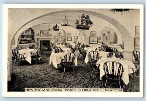 1940 New York City NY Postcard New England Room Prince George Hotel Restaurant