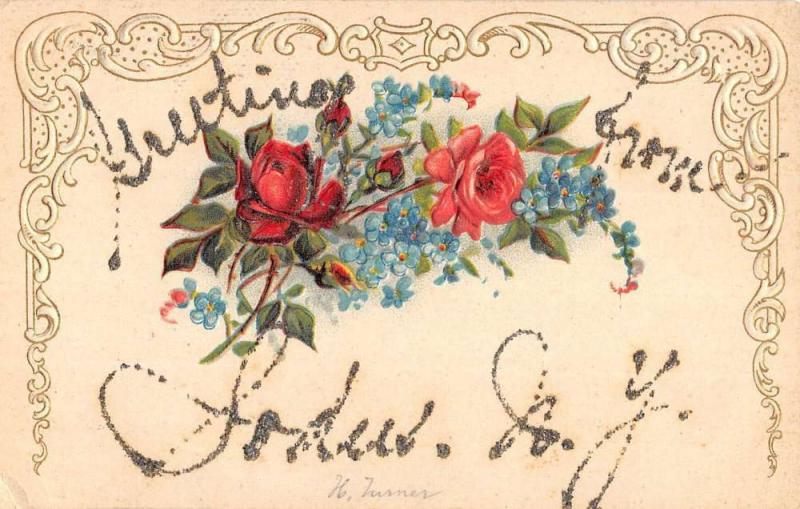 Sodus Center New York Rose Glitter Greeting Antique Postcard K82882