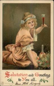 Christmas New Year Woman Drinking Wine International Art Publ PC rpx