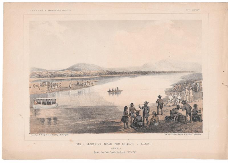 Rio Colorado Mojave Villages looking WNW USPRR Survey 35th Parallel 1855 Litho