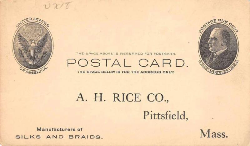 Pittsfield Massachusetts Rice Co Government Postal Antique Postcard J65103