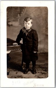 Little Boy Black Suit With Ties and Leather Shoes Photograph Postcard