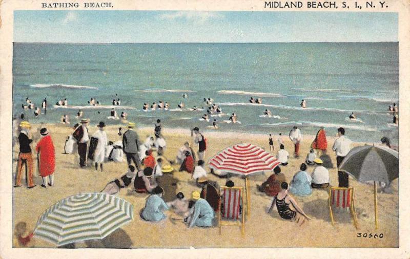 Midland Beach New York Bathing Scene Waterfront Antique Postcard K77564