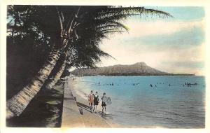 Honolulu HI Diamond Head Hand Tinted Real Photo RPPC Postcard