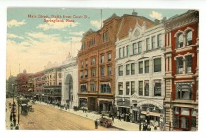 MA - Springfield. Main St. North from Court St. Trolley, Auto,Horse & Wagon