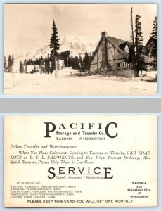 RPPC Paradise Inn, Mt. Rainier ~ Advertising PACIFIC STORAGE Tacoma, WA Postcard 