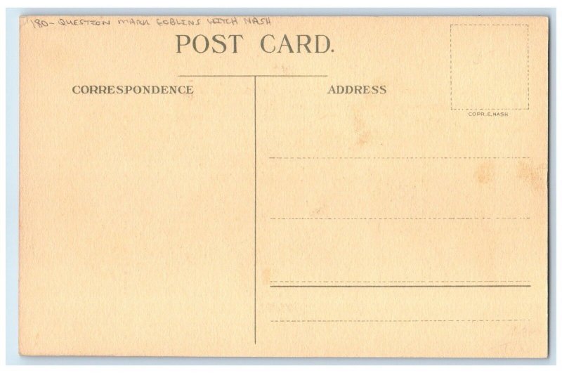 c1910's Halloween Question Mark Goblins Witch Anthropomorphic Moon Nash Postcard