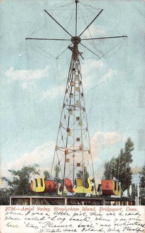 Bridgeport Connecticut c1906 Postcard Aerial Swing Steeplechase Island Amusement