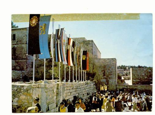 Crowds at Mount Sion, Many Flags, Jerusalem, Israel