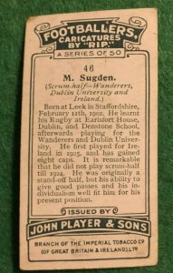 JOHN PLAYER FOOTBALLERS 1928 -9 #46  M. SUGDEN   (MM10) 