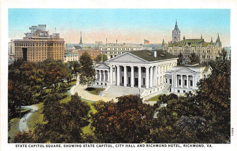 A54/ Richmond Virginia Va Postcard c1915 Birdseye View State Capitol Square 3