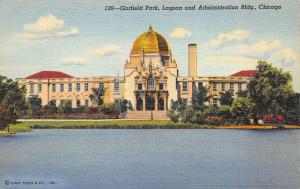 Chicago Illinois 1940 Postcard Garfield Park Lagoon & Administration Building