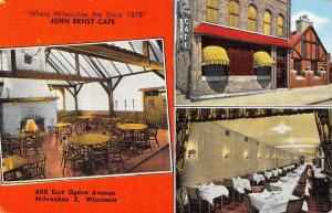 MILWAUKEE, WI Wisconsin  JOHN ERNST CAFE & Interior  ROADSIDE  c1950's Postcard