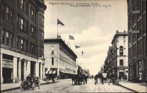 Traverse City Michigan MI Front Street Early Cars Horses c1910 Vintage Postcard 