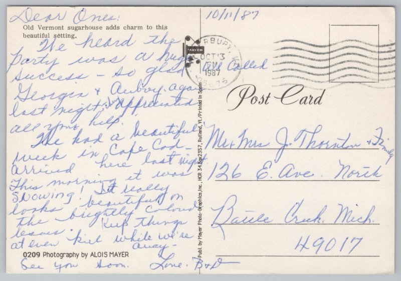 State View~Old Sugarhouse @ Lake In Vermont~Continental Postcard