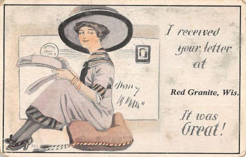Red Granite Wisconsin Woman Letter Greeting Antique Postcard K81638 