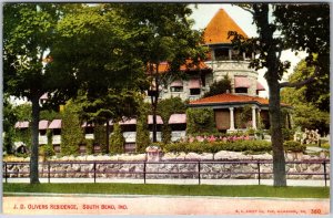 VINTAGE POSTCARD J. D. OLIVER'S RESIDENCE AT SOUTH BEND INDIANA