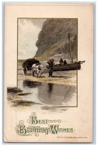 John Winsch Artist Signed Postcard Birthday Wishes Horse Boat Scene Soudan MN