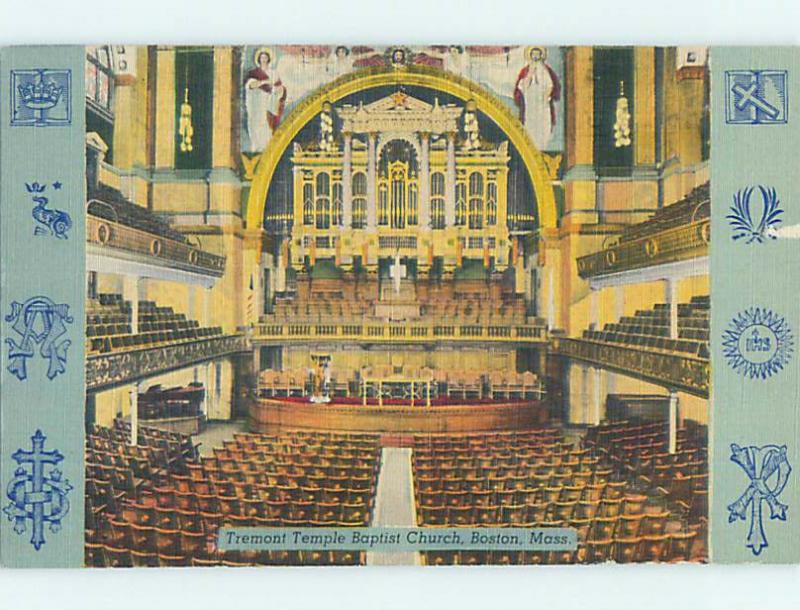 Unused Linen BAPTIST CHURCH SCENE Boston Massachusetts MA p4527