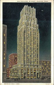USA Gulf Building by Night Houston Texas Vintage Postcard 07.59