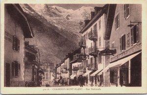 France Chamonix Mont-Blanc Rue Nationale Vintage Postcard C203