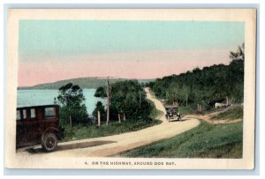 c1940's Cars On The Highway Around Doe Bay Parry Sound Ontario Canada Postcard 