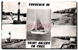 Modern Postcard Saint Valery en Caux docks and harbor promenade and the beach...