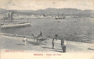 Lot 81 messina veduta  del porto ship carriage italy litho sent to Ploiesti