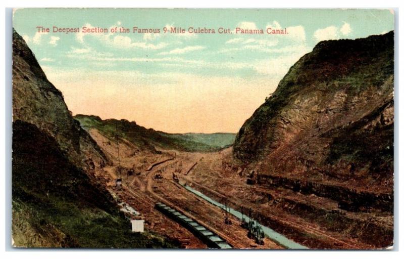 1912 Deepest Section of 9-Mile Culebra Cut, Panama Canal Zone Postcard