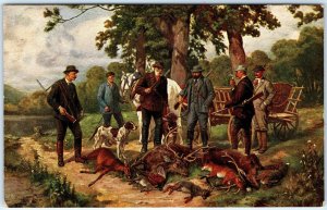 c1910s Men Hunters Dog Hunting Catch Painting Art Marke Egemes Serie 24 PC A153