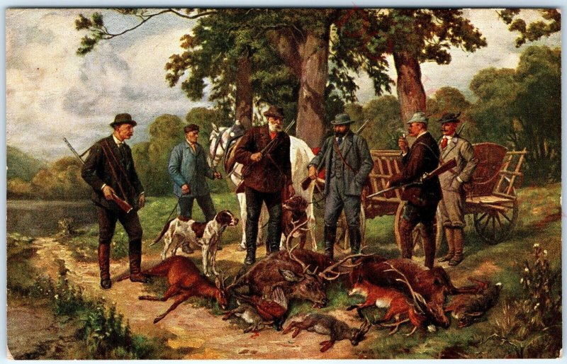 c1910s Men Hunters Dog Hunting Catch Painting Art Marke Egemes Serie 24 PC A153