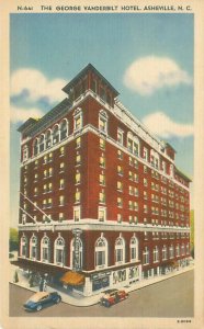 Asheville NC George Vanderbilt Hotel, Old Cars Linen Postcard Unused