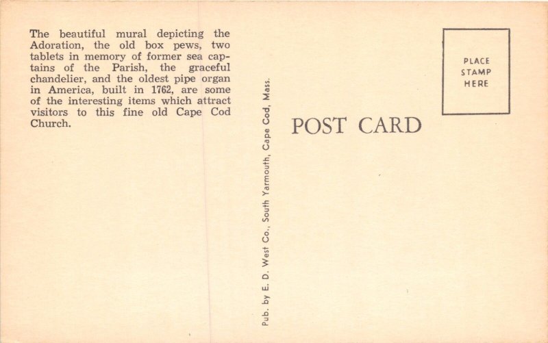 SOUTH DENNIS~CAPE COD MA~THE CONGREGATIONAL CHURCH~E D WEST PUBL POSTCARD 1940s