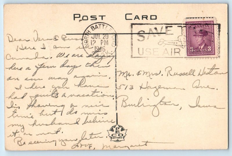 Saskatoon Saskatchewan Canada Postcard Post Office Building 1946 Vintage