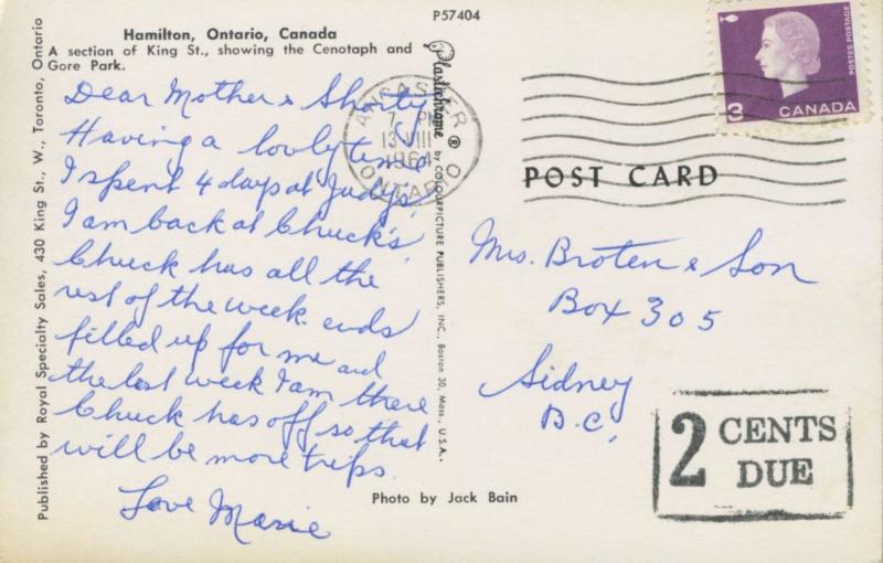 King St Hamilton Ontario ON Chicken Roost King's Hall Arliss c1964 Postcard E12