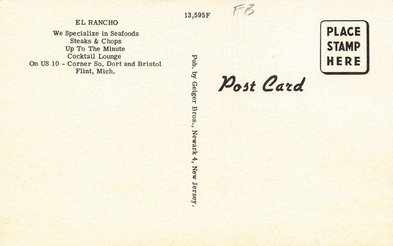 LP31 Flint  Michigan Postcard El Rancho Restaurant US 10