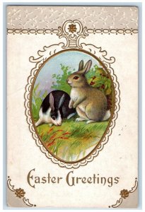 c1910's Easter Greetings Egg Bunny Rabbit Embossed Posted Antique Postcard