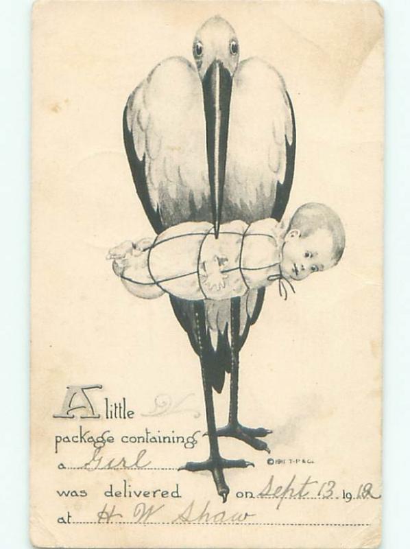 Pre-Linen STORK BIRD DELIVERS WRAPPED UP BABY AC1829