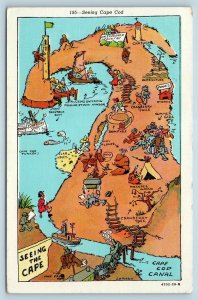 Postcard MA Cape Cod Comic Cartoon Map Seeing The Cape a/s Robbins G26