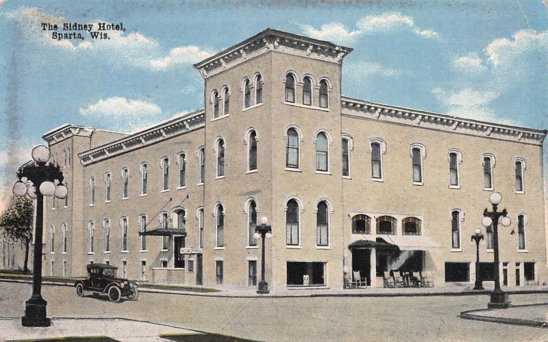 The Sidney Hotel, Sparta, Wisconsin, Early Postcard, Used in 1916