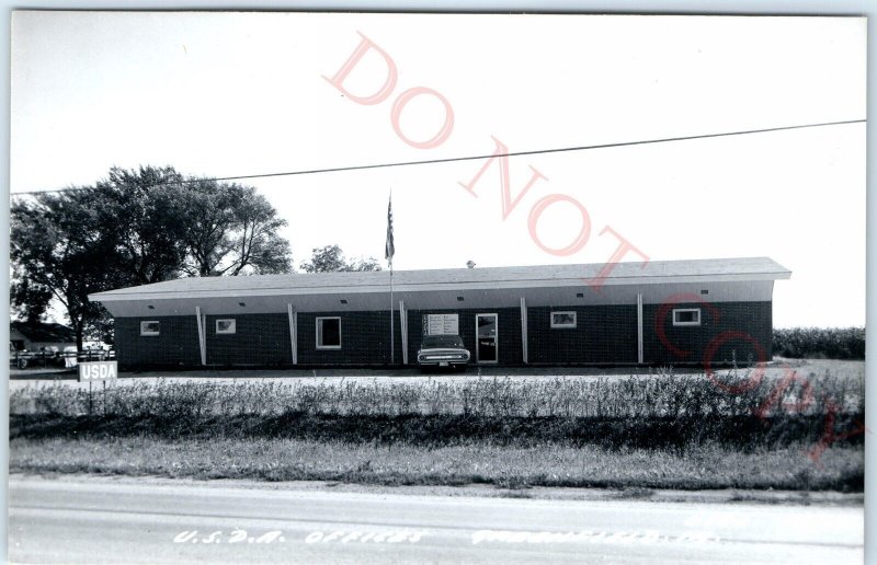 c1960s Greenfield, IA RPPC USDA Office Ford Car US Government Agriculture A110