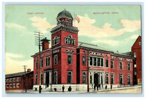 c1910's Post Office Building Street View Burlington Iowa IA Antique Postcard