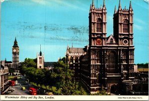 Westminster Abbey Big Ben London England Postcard PM Cancel WOB Note VTG Vintage 