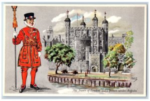 Helen Mckie Artist Signed Postcard The Tower Of London Yeoman Warder Beefeater