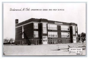 RPPC Grade and High School Building Underwood North Dakota ND UNP Postcard R20